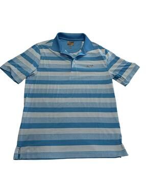 Greg Norman Men's Blue and White Striped Golf Shirt Size S